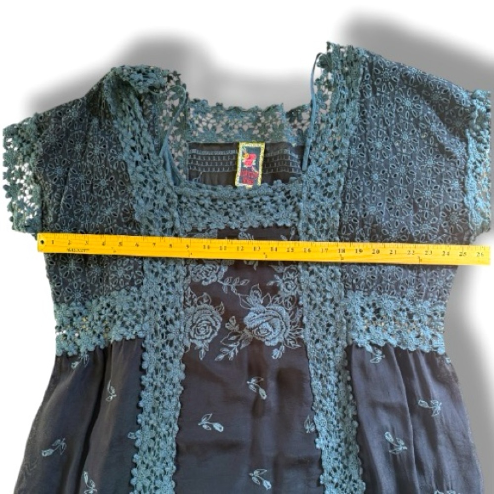 Johnny Was Rose Garden Georgette Lace Crocheted Dress in Blue Size 2X - Picture 9 of 12